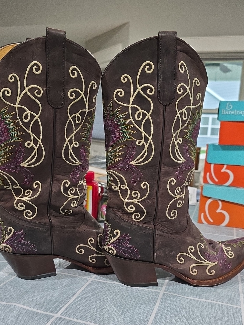 Tomy Lama, Women's Embroidered Purple Brown Western Boots 8.5M - Picture 7 of 9
